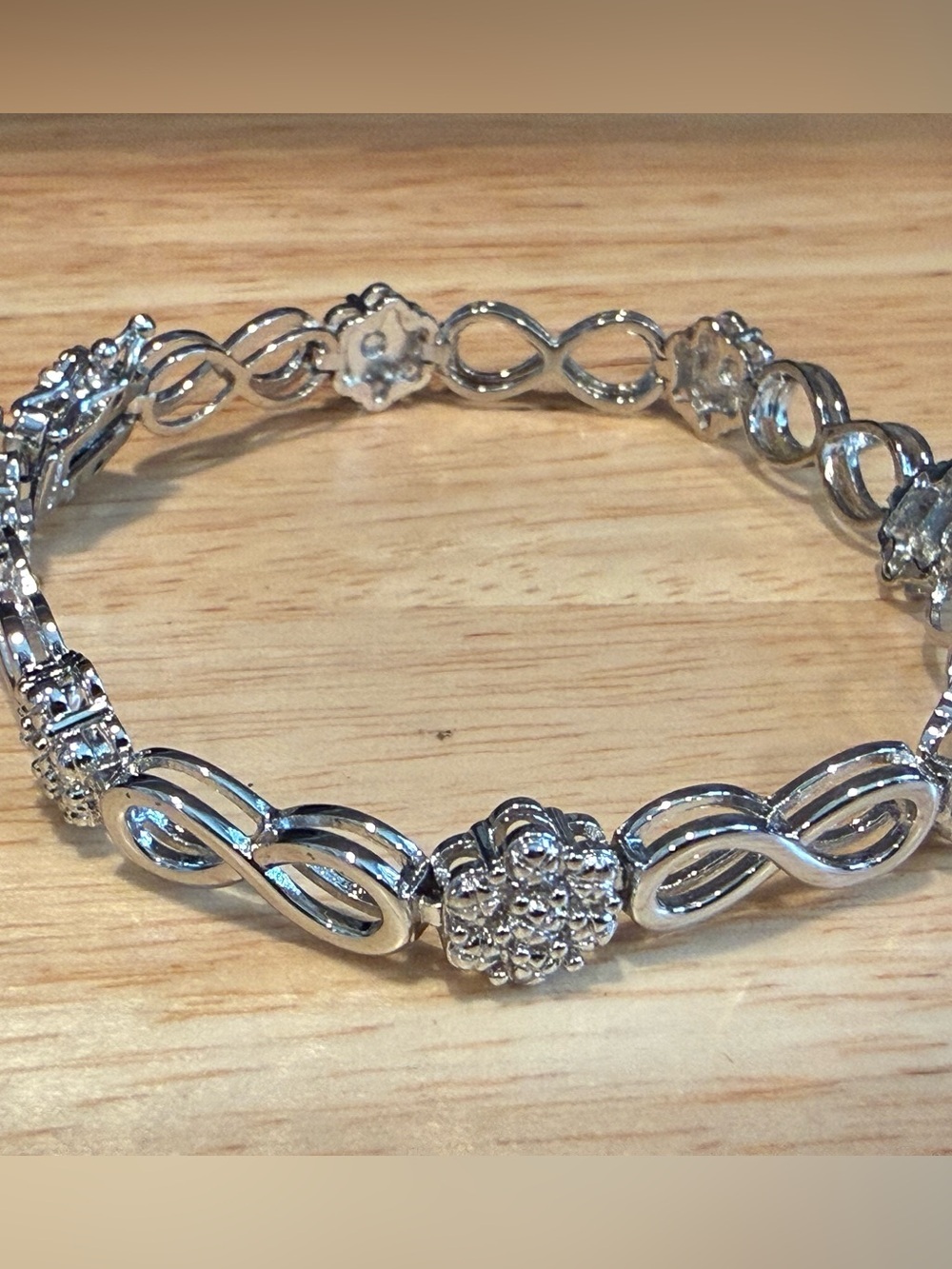 Diamond Accent Infinity Link Bracelet Silver Tone 7” Elegant Sparkle - Picture 8 of 12